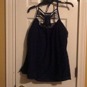 Navy halter tankini swim top